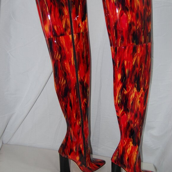 38/7.5❤️Made ITALY VON BERLIN RED Patent Leather Over Knee High HEELS Boots OTK - Picture 10 of 14